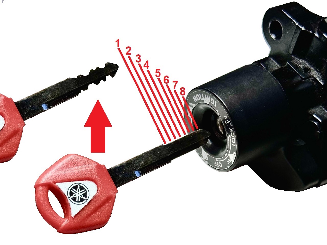 Motorcycle motorbike key ridges decoding service, ignition lock reading, key bit decoding, key cuts ridges reading - Click Image to Close